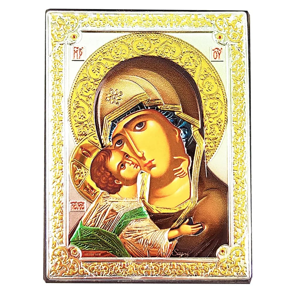 Икона «Владимирская», риза металл, рамка мдф, напыление серебро, золото и эмаль, 13,3×18,2 см