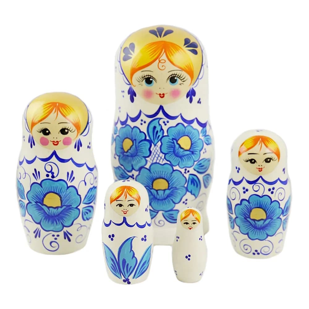Матрешка «Гжель белая», 5 кукольная, 17-18 см, 8 см