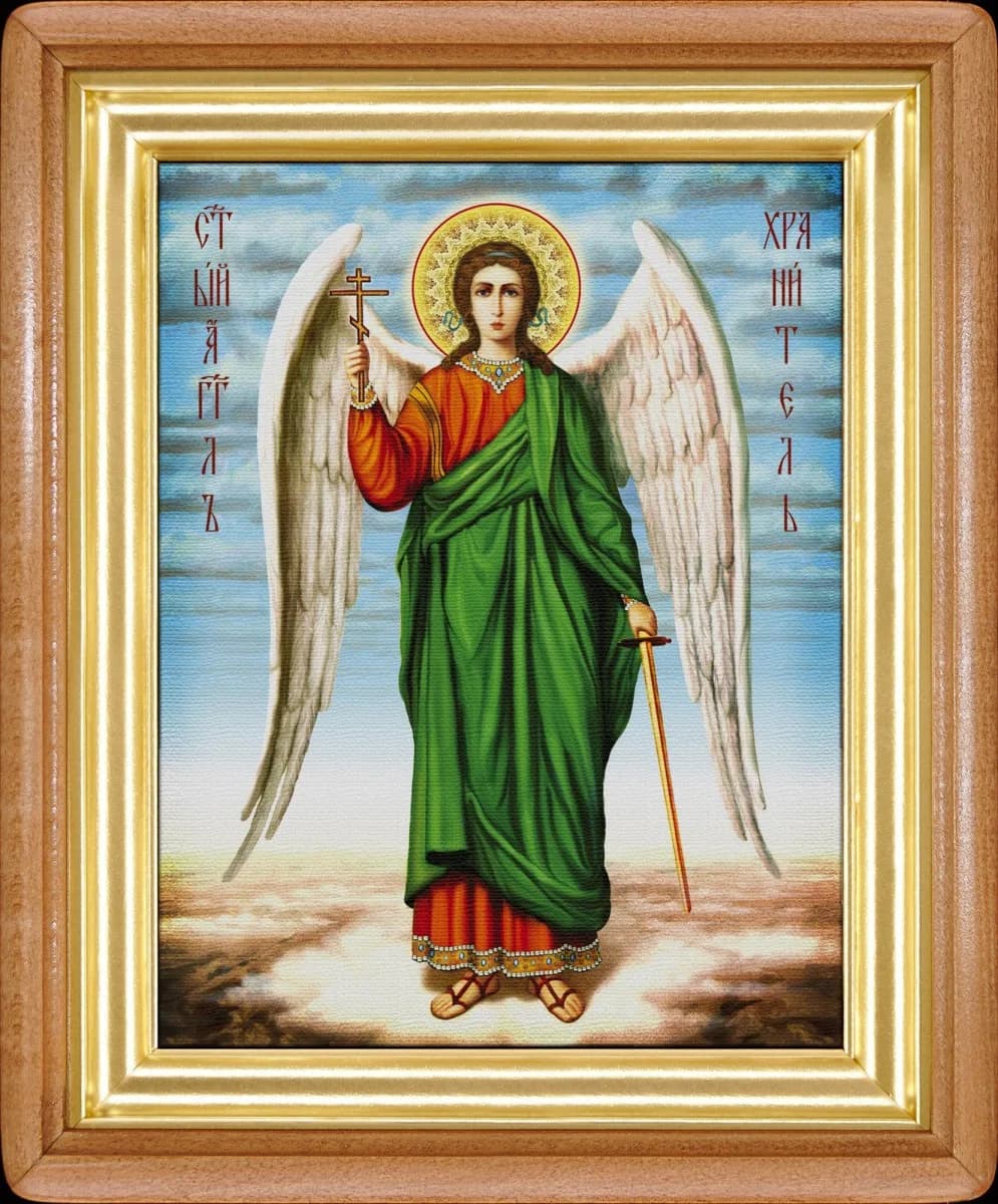 Икона «Ангел Хранитель» светлая деревянная рамка, киот, холст, 25,5×32 см