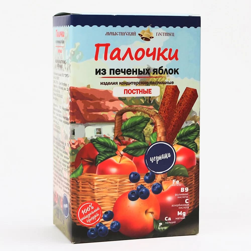 Палочки постные «Монастырский гостинец», из печёных яблок с черникой, 80 г