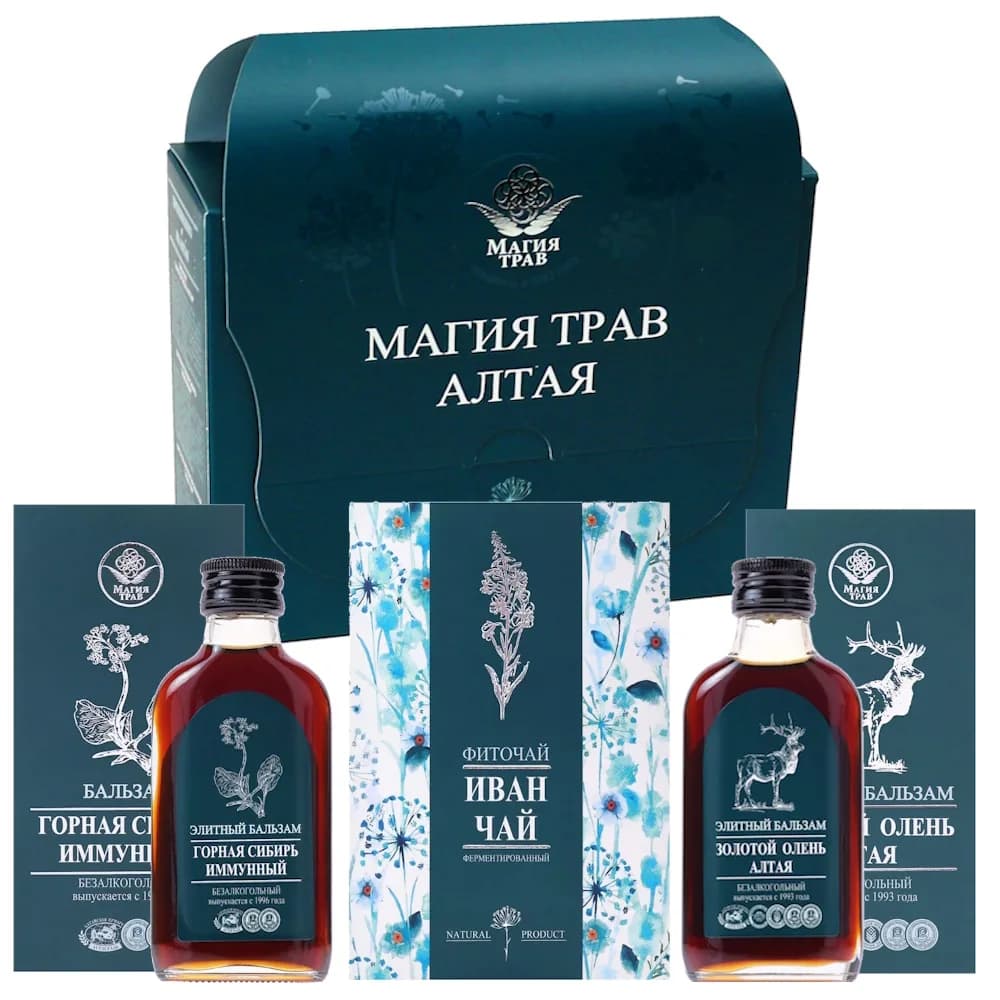 Подарочный набор «Магия трав Алтая», 2 бальзама по 250 мл, иван-чай 100 г