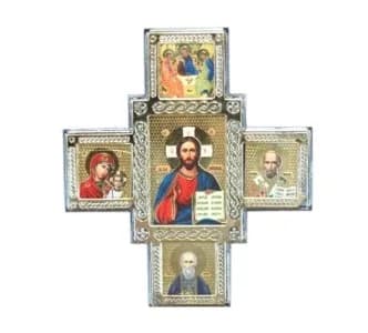 Автомобильный крест «Спаситель, Казанская, Николай Чудотворец, Сергий Радонежский, Троица», пластик