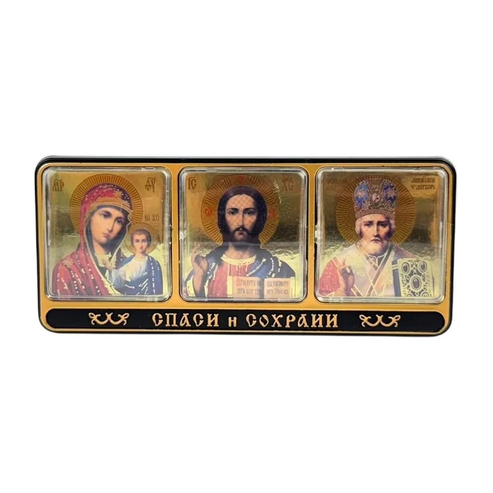 Автомобильный тройник «Спаситель, Казанская, Николай Чудотворец» пластик, 11×4,8 см