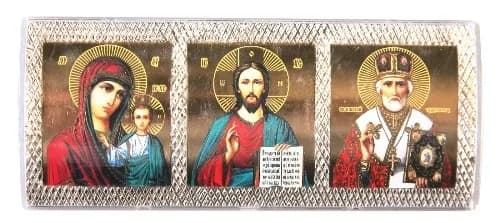 Автомобильный тройник, пластик под золото «Спаситель, Казанская, Николай Чудотворец», 5,5×13 см