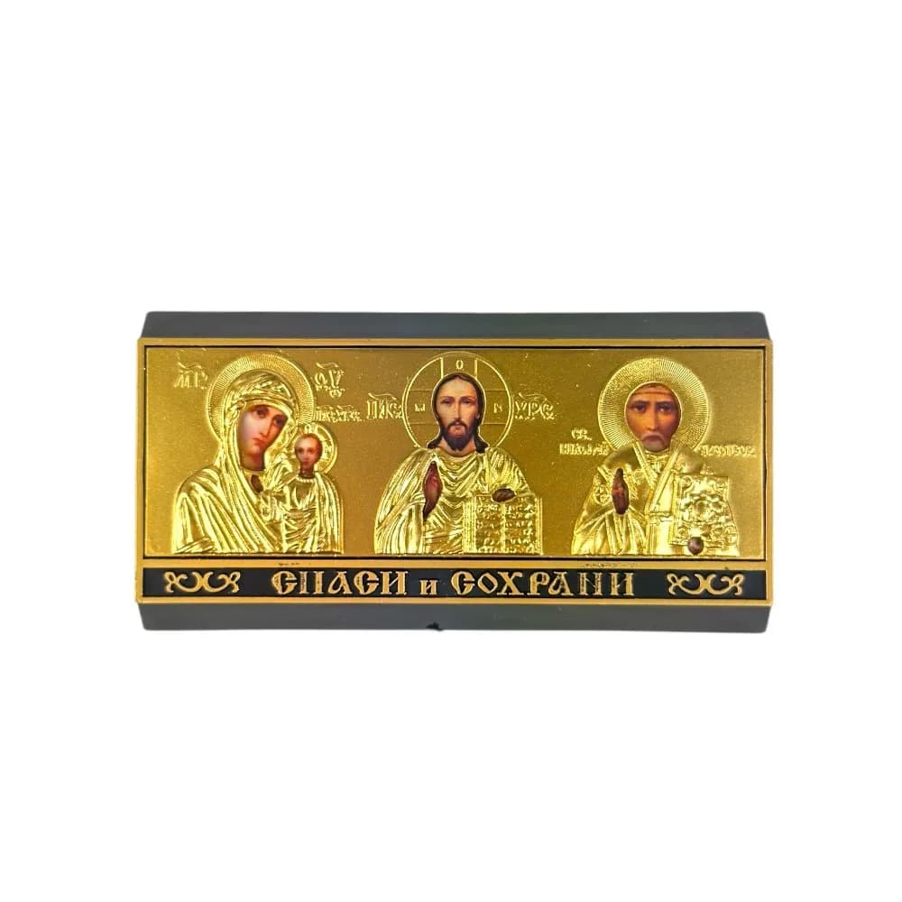 Автомобильный тройник «Спаситель, Казанская, Николай Чудотворец» пластик, 10,5×5,5 см