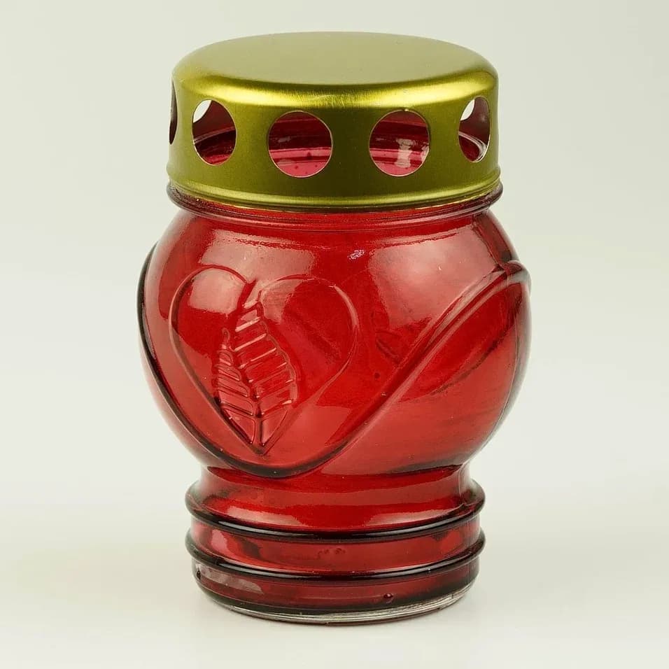 Лампада неугасимая, с сердцем, стекло, металлическая крышка, красная, 9,2 см