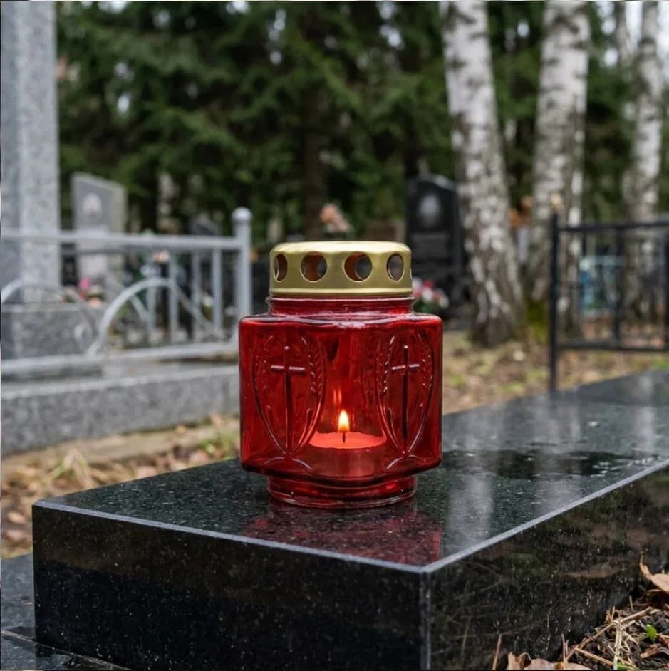 Лампада неугасимая, стекло, с крестом, металлическая крышка, красная, 9,8 см
