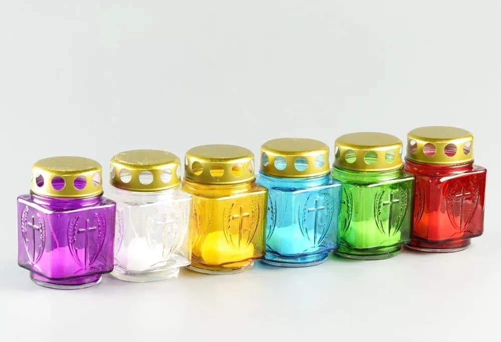 Лампада неугасимая, стекло, с крестом, металлическая крышка, МИКС, 9,8 см