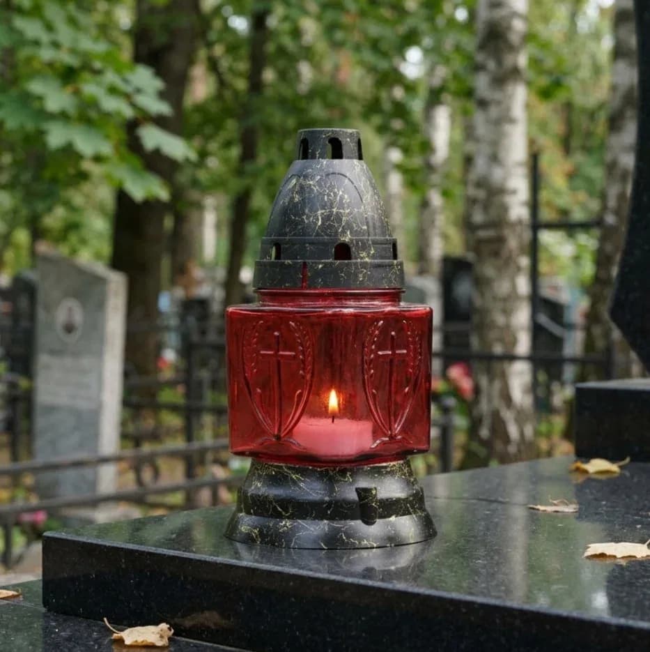 Лампада неугасимая, стекло, с крестом, пластиковая крышка, подставка, красная, 16,5 см
