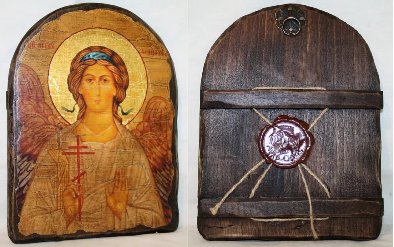 Икона «Ангел Хранитель» арочная, дерево под старину, печать-краска, 17×23 см
