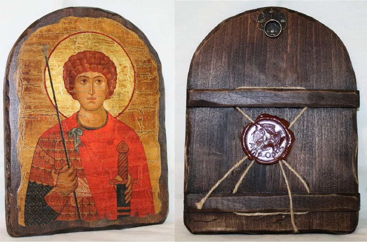 Икона «Георгий Победоносец» арочная, дерево под старину, печать-краска, 17×23 см