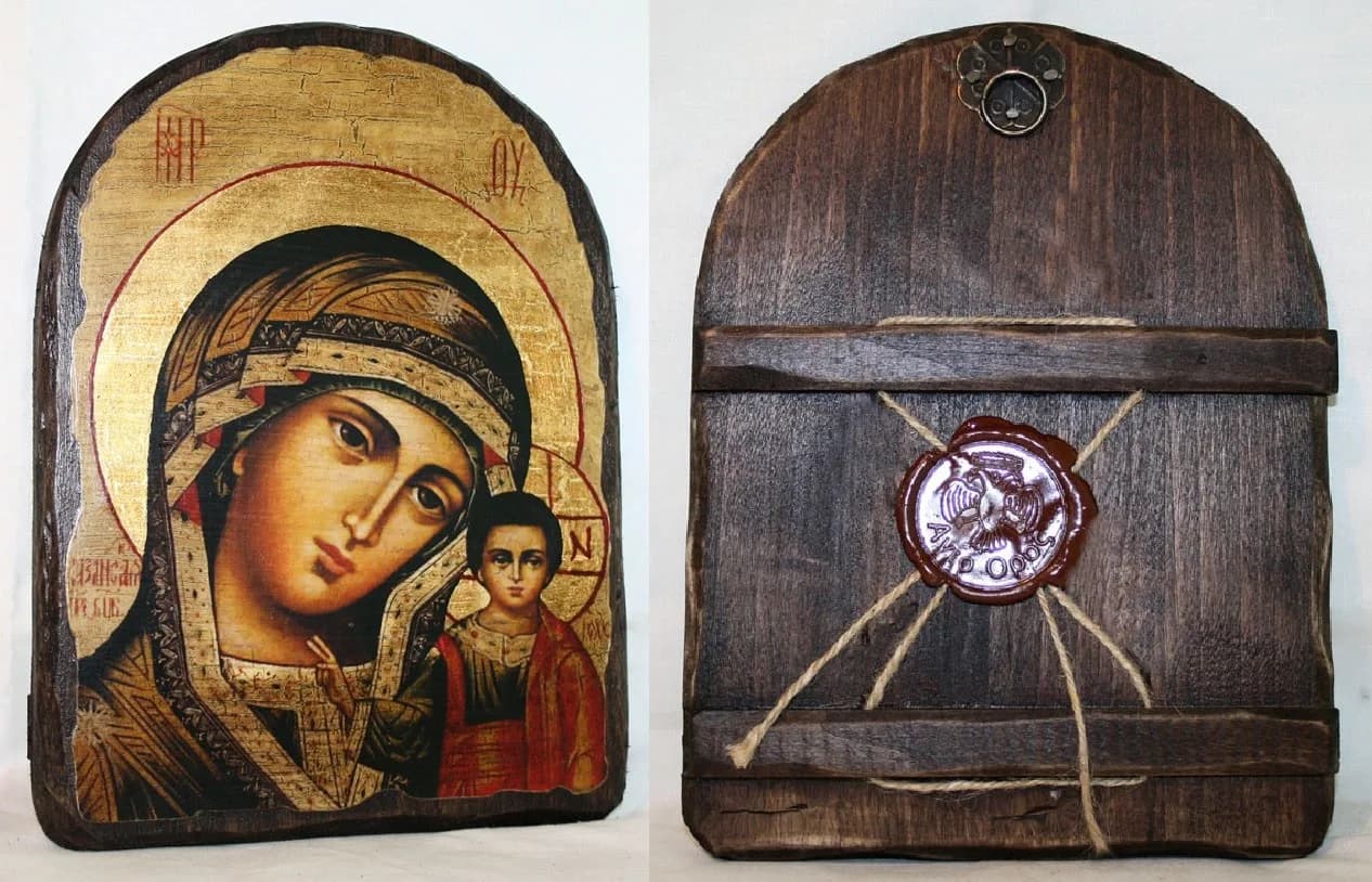 Икона «Казанская» арочная, дерево под старину, печать-краска, 17×23 см