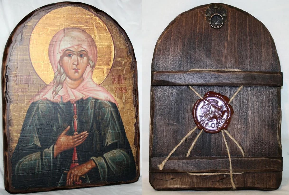 Икона «Ксения Петербургская» арочная, дерево под старину, печать-краска, 17×23 см