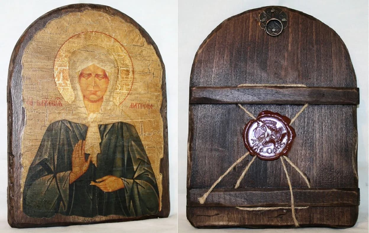 Икона «Матрона» арочная, дерево под старину, печать-краска, 17×23 см