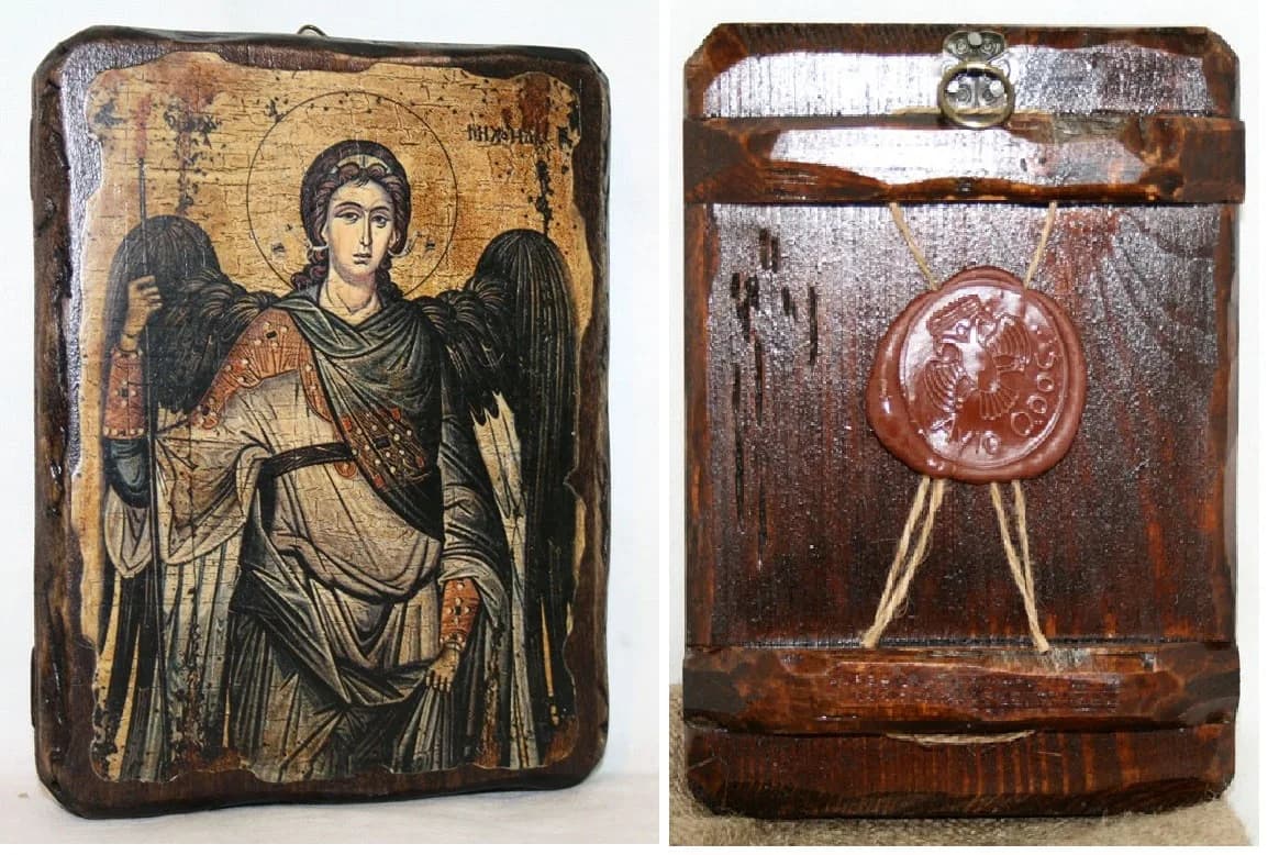 Икона «Архангел Михаил», дерево под старину, печать краска, 12,5×16,5 см