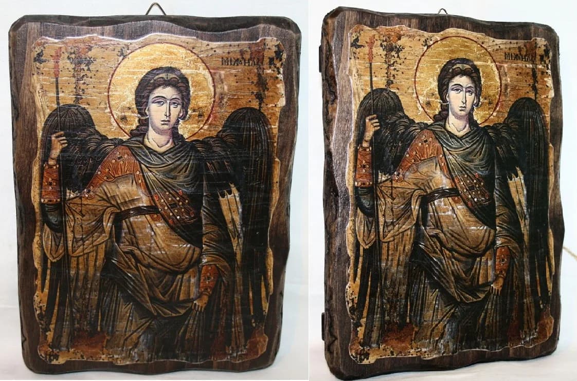 Икона «Архангел Михаил», дерево под старину, печать-краска, 17×23 см