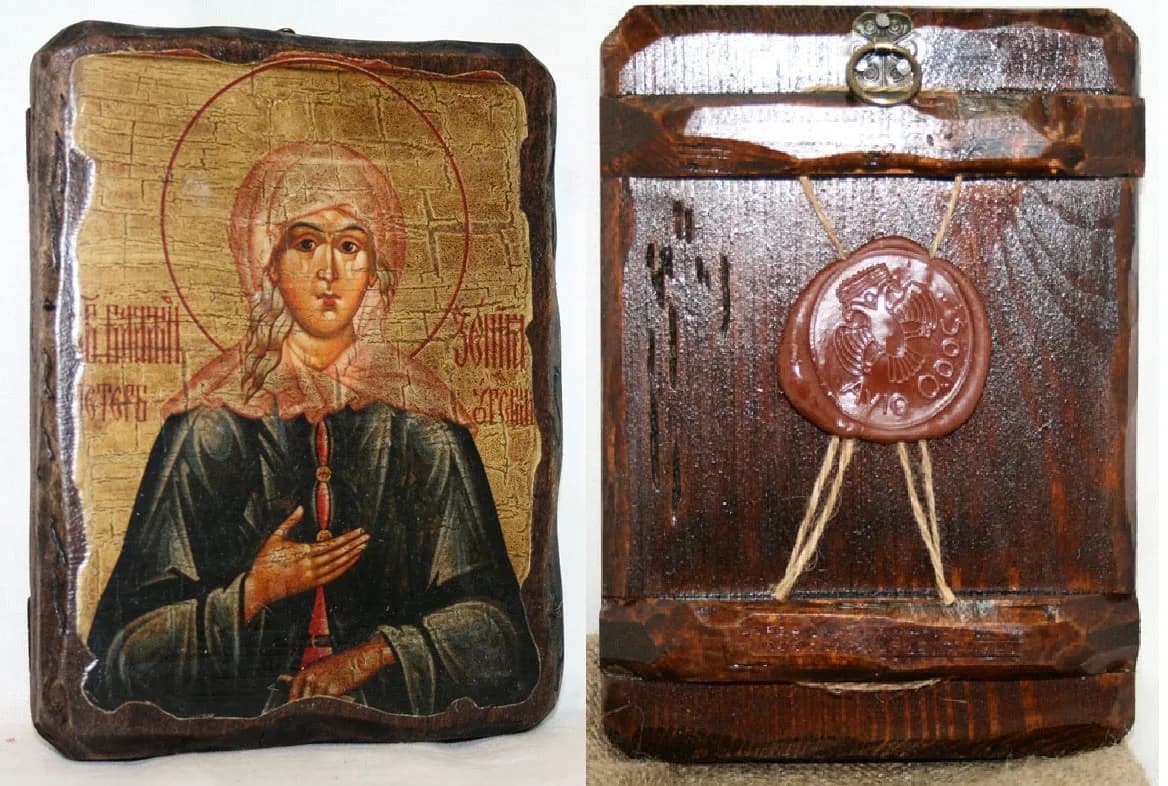 Икона «Ксения Петербургская», дерево под старину, печать-краска, 17×23 см