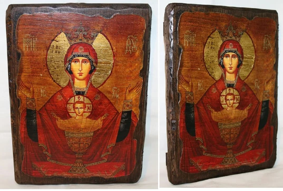 Икона «Неупиваемая Чаша», дерево под старину, печать-краска, 17×23 см
